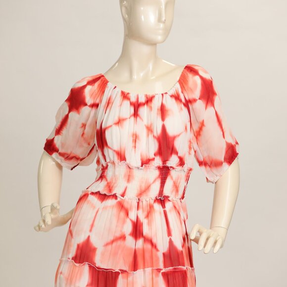 CJ LAING BELLA Silk Chiffon MAXI Red White Crinkle LARGE - Picture 5 of 6